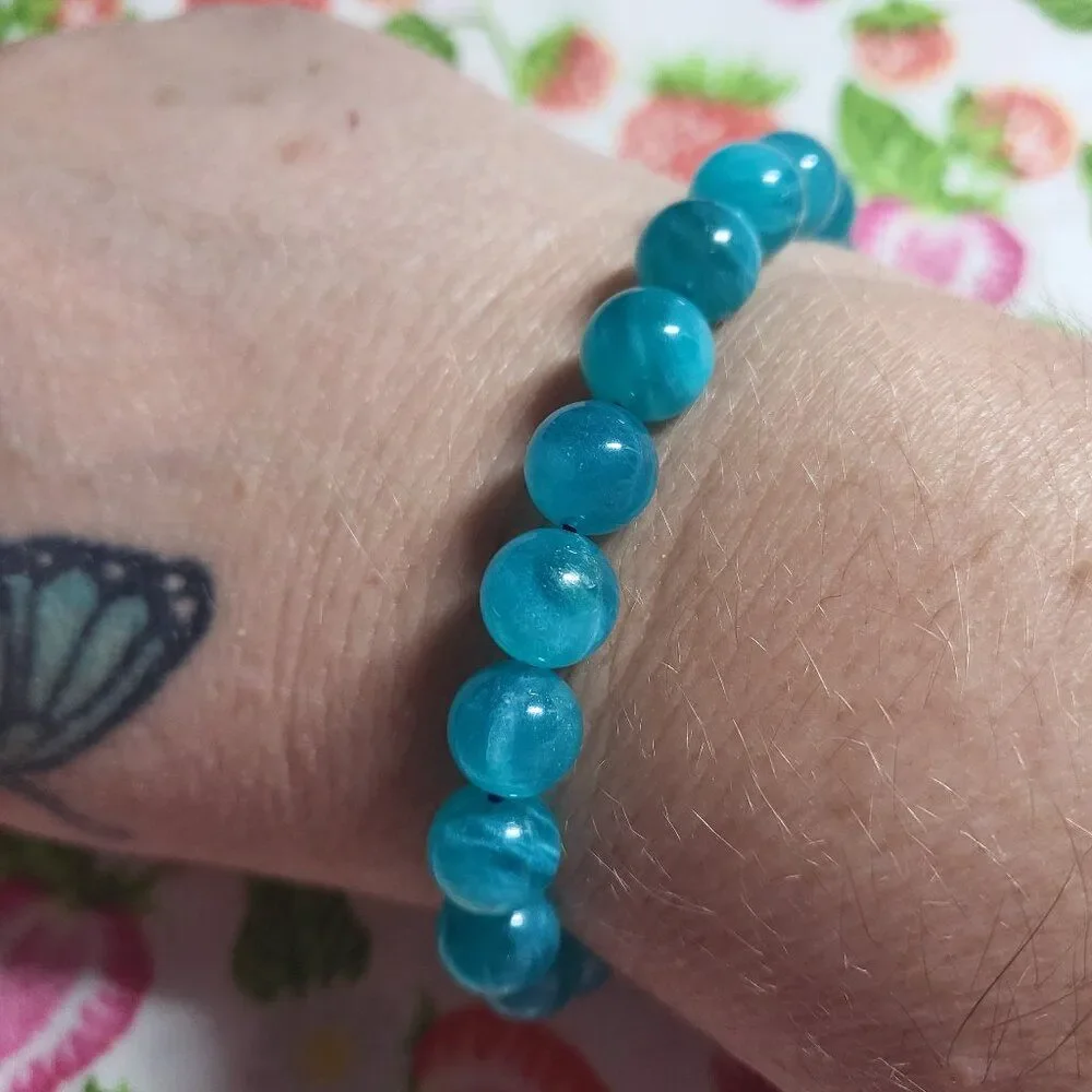 Natural Ice Blue Amazonite Beaded Stretch Bracelet
